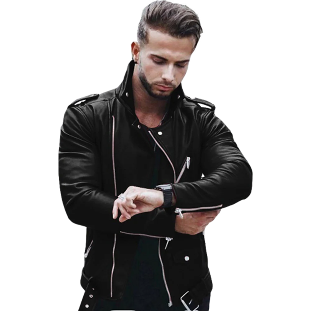 Fashion Leather Jackets Men PU Leather Coat Men Autumn Winter Motorcycle Jacket Men Casual Slim Fit Turn Down Collar Male Jacket