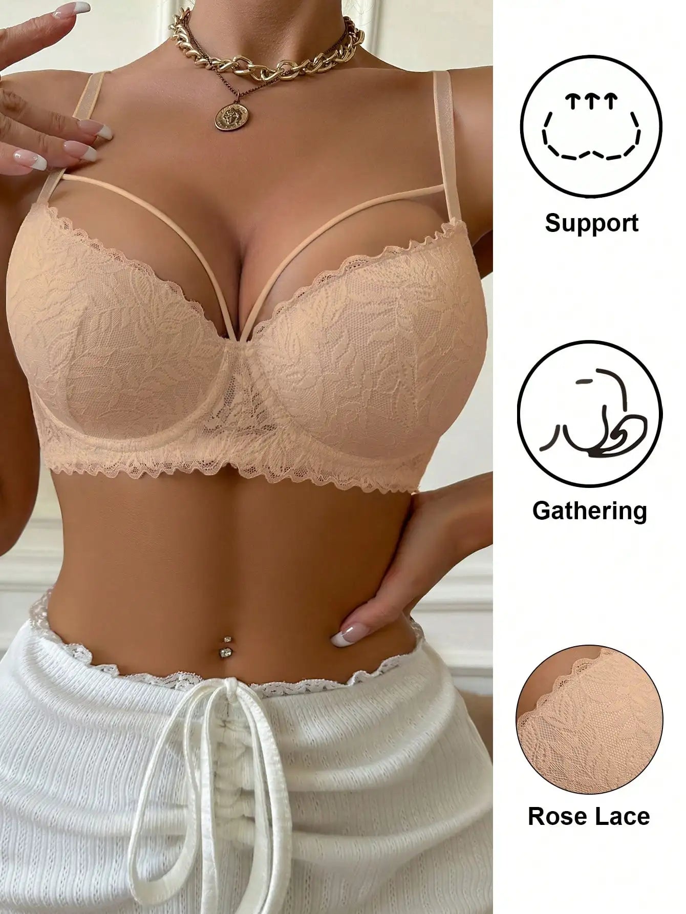 Women's Sexy Lace Bra, Underwire Push-Up Support, Anti-Sagging and Beautiful Breasts, Suitable for Dating, Comfortable Daily Bra