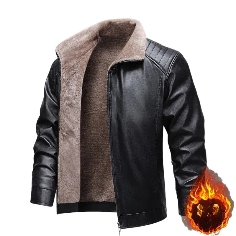 Men Leather Jacket Winter Fleece Lined Biker Jackets Fashion Motorcycle Jacket Faux Leather Coat Outwear Casual Streetwear