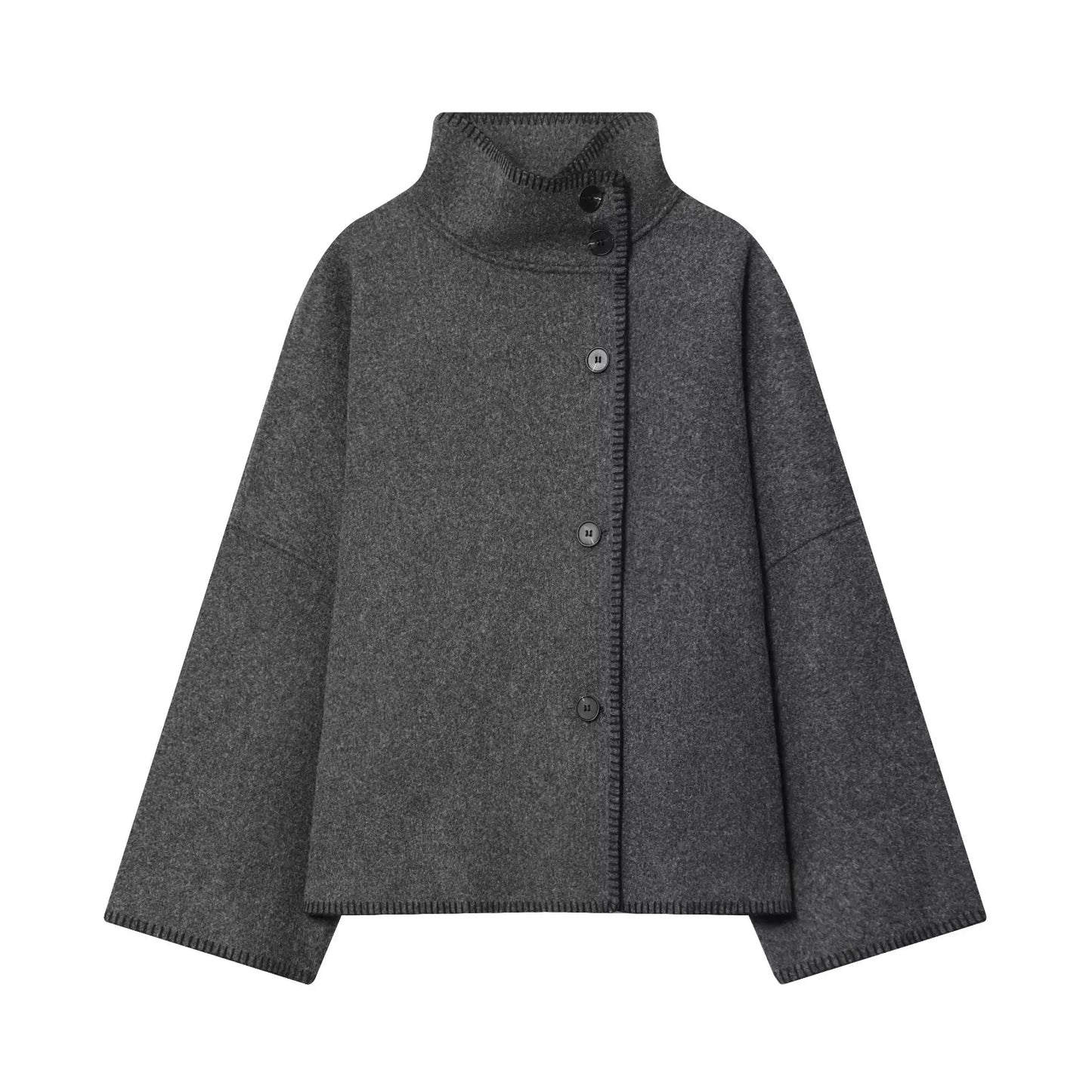 BSAY autumn new women's clothing 2025 new product French asymmetrical hem high collar single breasted long sleeved jacket