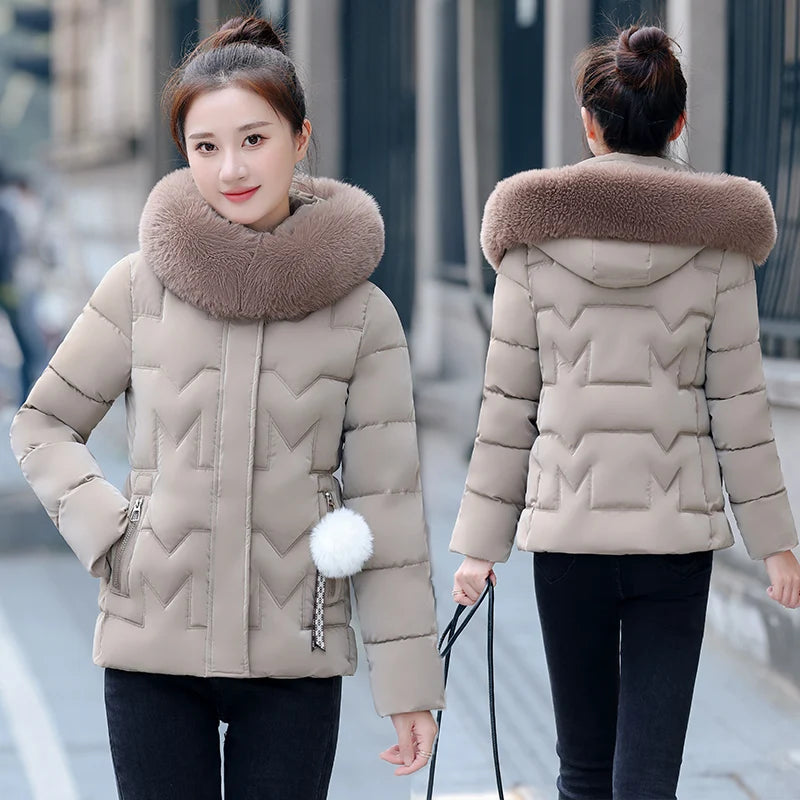 New Winter Jacket Women Parkas Faux Fur Collar Hooded Jacket Female Down Cotton Jacket Parka Outwear Ladies Overcoat