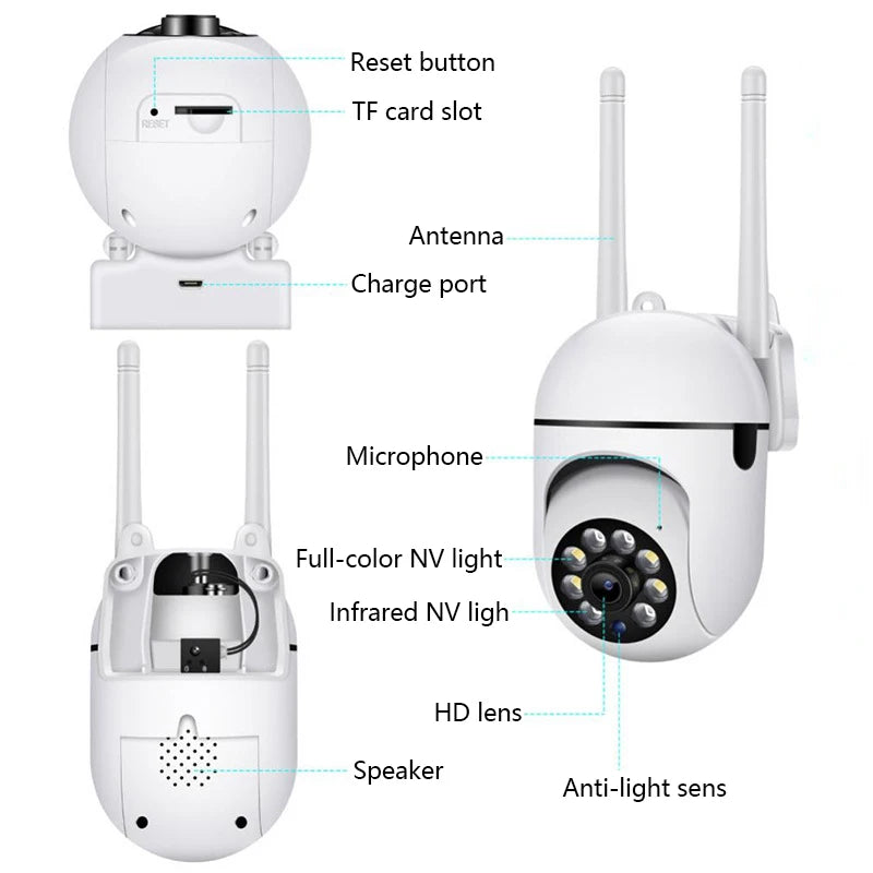 8MP Wifi IP Wireless Security Surveillance PTZ Camera 4X Zoom Cameras Tracking Two-way Audio HD Night Color Cam