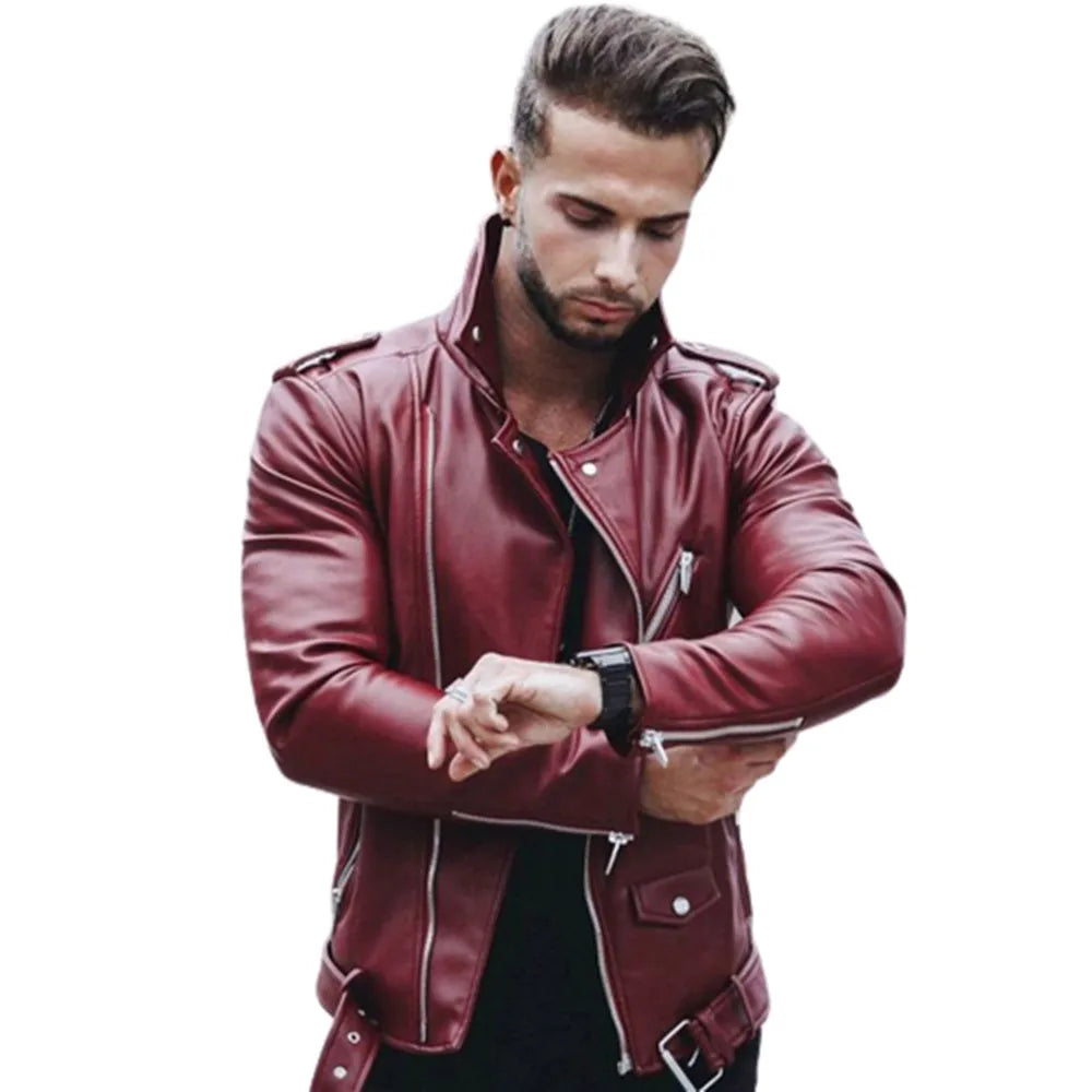 Fashion Leather Jackets Men PU Leather Coat Men Autumn Winter Motorcycle Jacket Men Casual Slim Fit Turn Down Collar Male Jacket