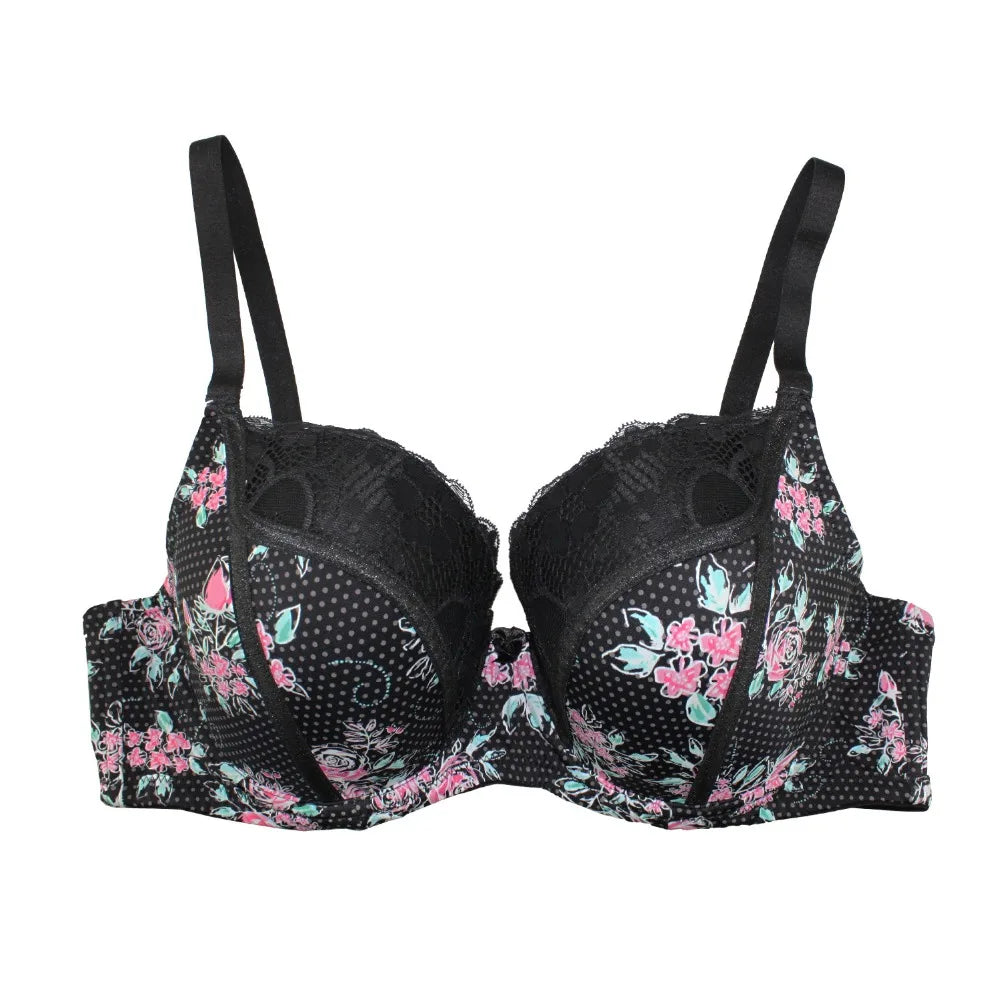 Sexy Bra For Women Fashion Print Brassiere Push Up Bra 3/4 Cup Underwire Lace Intimates Ladies Plus Size 36-46 C-D-DD-DDD-E-F-G