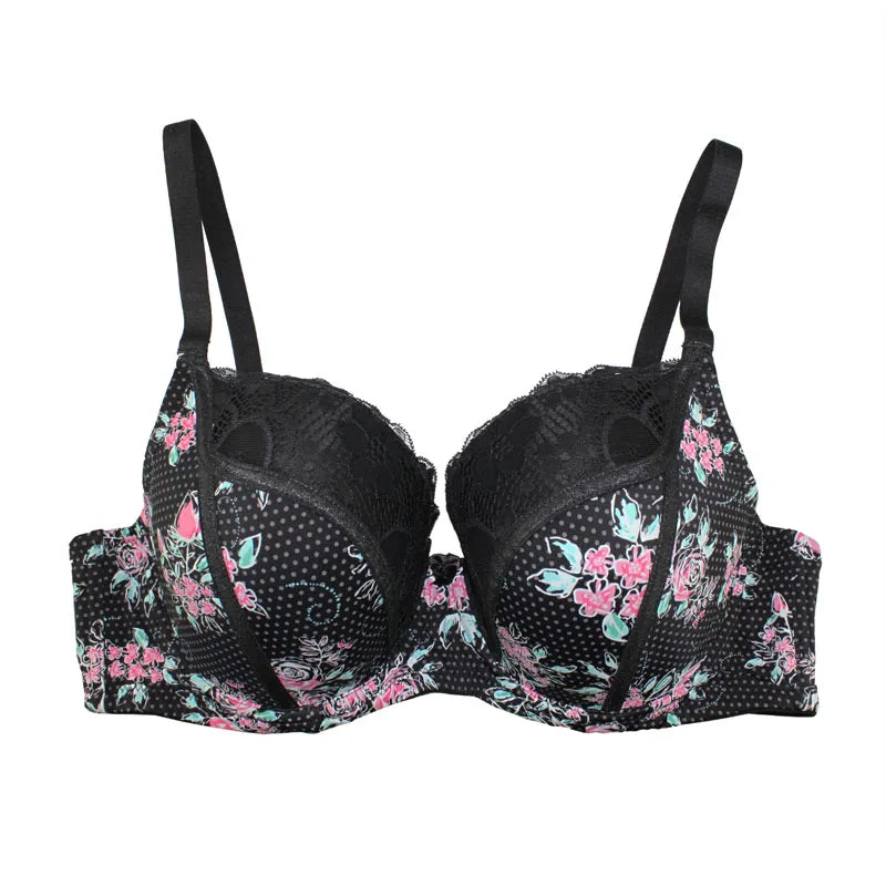 Sexy Bra For Women Fashion Print Brassiere Push Up Bra 3/4 Cup Underwire Lace Intimates Ladies Plus Size 36-46 C-D-DD-DDD-E-F-G