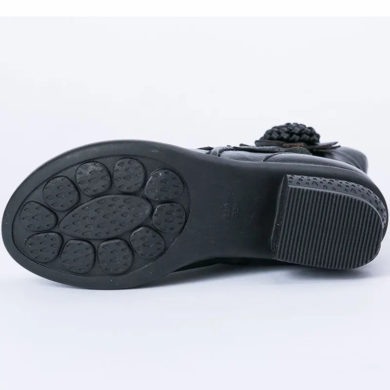 Women Boots Shoes Woman Handmade Vintage Genuine Leather Low-Heeled Shoe Round Toe High Quqlity Shoes Winter Fashion Shoes Women