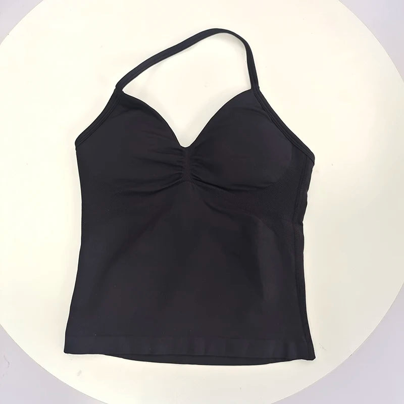 Women's Sexy Sports bra - Open Back Design, Breathable Stretchy Fabric for Yoga- Elegant Solid Color All-Season Activewear