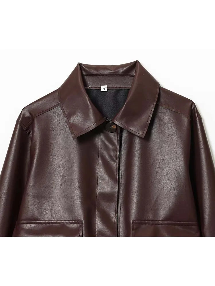 Women's Leather Jacket 2025 Autumn Winter New Fashion Women Long Sleeve Zipper Jackets Women High Street Elegant Short Coats