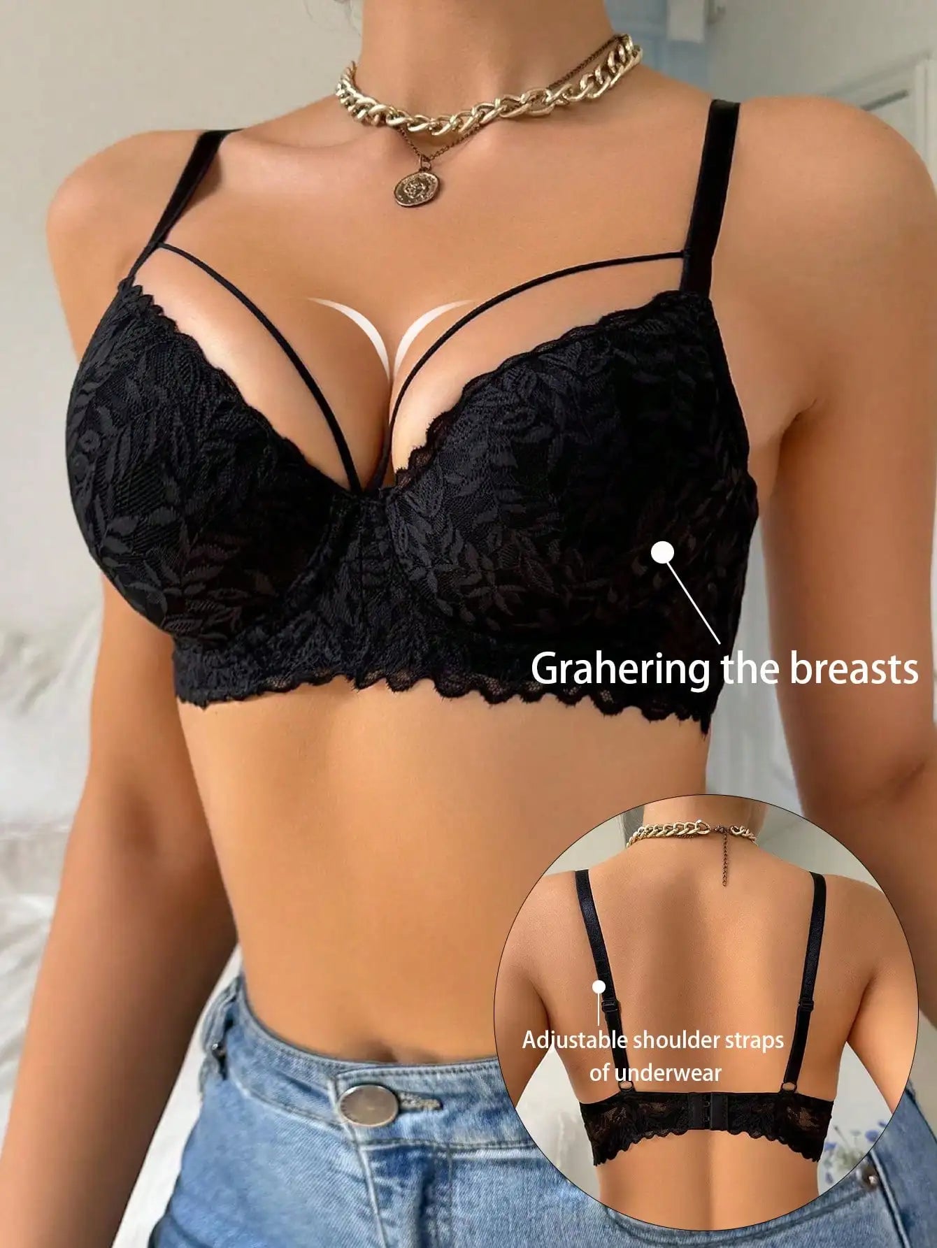 Women's Sexy Lace Bra, Underwire Push-Up Support, Anti-Sagging and Beautiful Breasts, Suitable for Dating, Comfortable Daily Bra