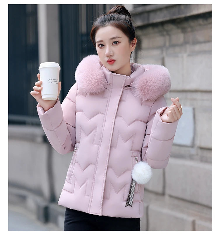 New Winter Jacket Women Parkas Faux Fur Collar Hooded Jacket Female Down Cotton Jacket Parka Outwear Ladies Overcoat