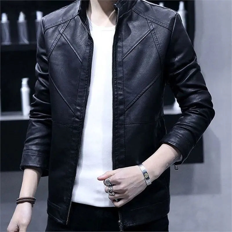 Men's Leather Jacket Is Slim Versatile Plus Velvet Warm Casual Versatile