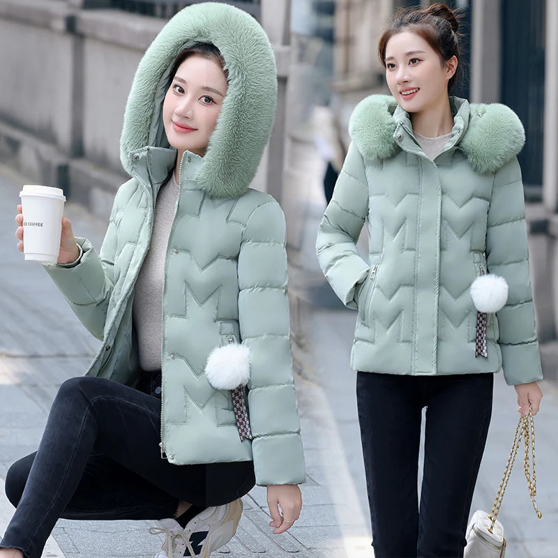 New Winter Jacket Women Parkas Faux Fur Collar Hooded Jacket Female Down Cotton Jacket Parka Outwear Ladies Overcoat
