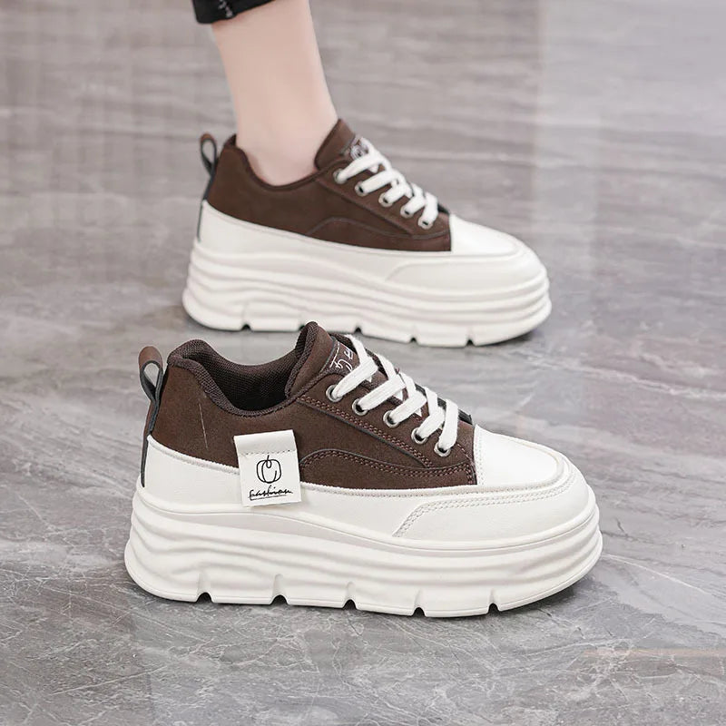Shoes2025 Women Autumn Trend New Woman Flats Shoes Chunky Lace-up Soft-sole Casual Sneakers Female Vulcanized Shoe Walking Shoe
