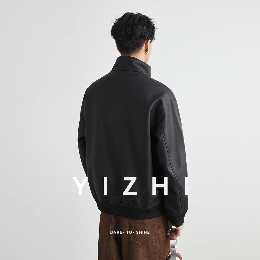 Fashion Leather Jaet Men's Autumn High-End Sli American Trendy Motorcycle Biker Jaet All in Youth Loose Fit Men Jacket