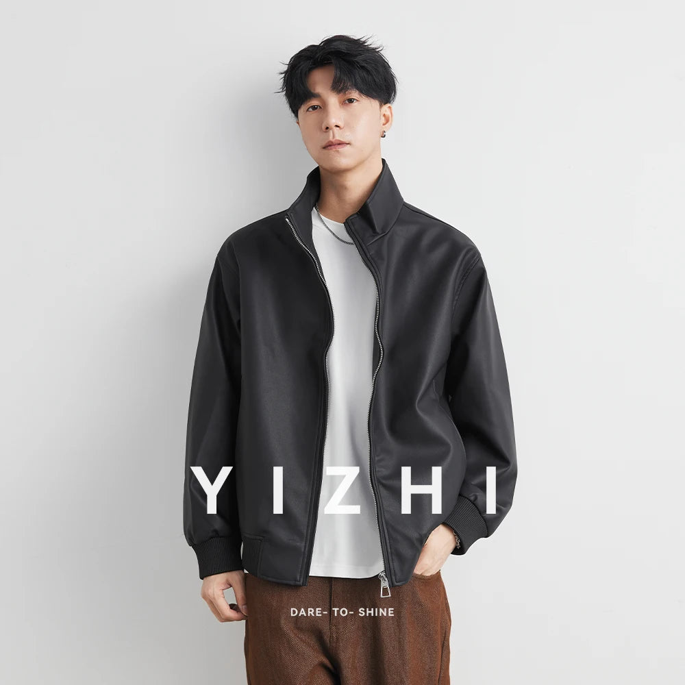 Fashion Leather Jaet Men's Autumn High-End Sli American Trendy Motorcycle Biker Jaet All in Youth Loose Fit Men Jacket