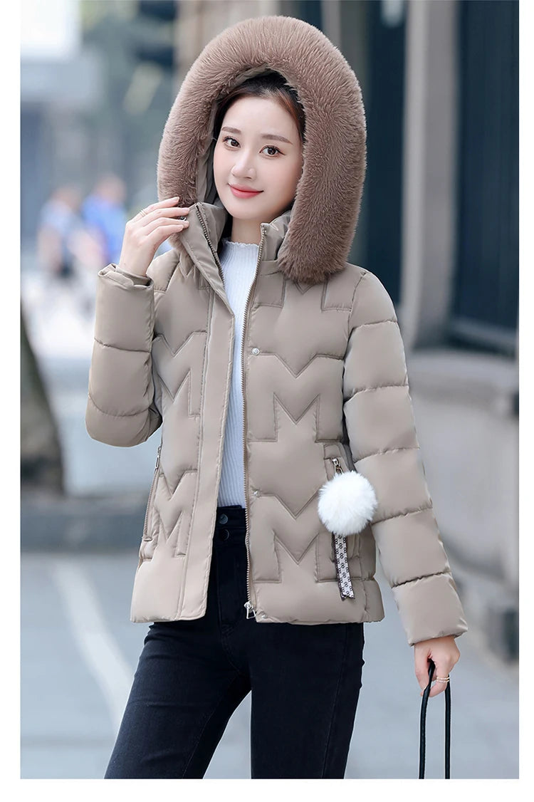 New Winter Jacket Women Parkas Faux Fur Collar Hooded Jacket Female Down Cotton Jacket Parka Outwear Ladies Overcoat