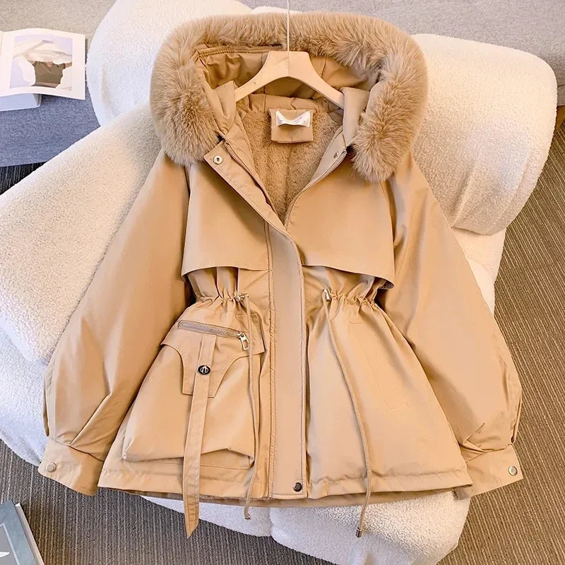 2025 New Fashion Women Winter Jacket Big Fur Collar Parkas Coat Long Coat Hooded Warm Wool Liner Female  Snow Wear Padded Parka