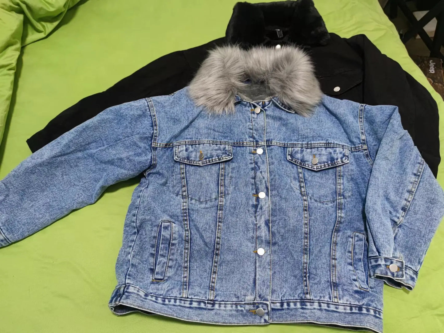 Winter Women Warm Basic Coat Big Fur Collar Denim Jacket Female Cold Motorcycle Jackets Outerwear Fleece Thick Casual Overcoat