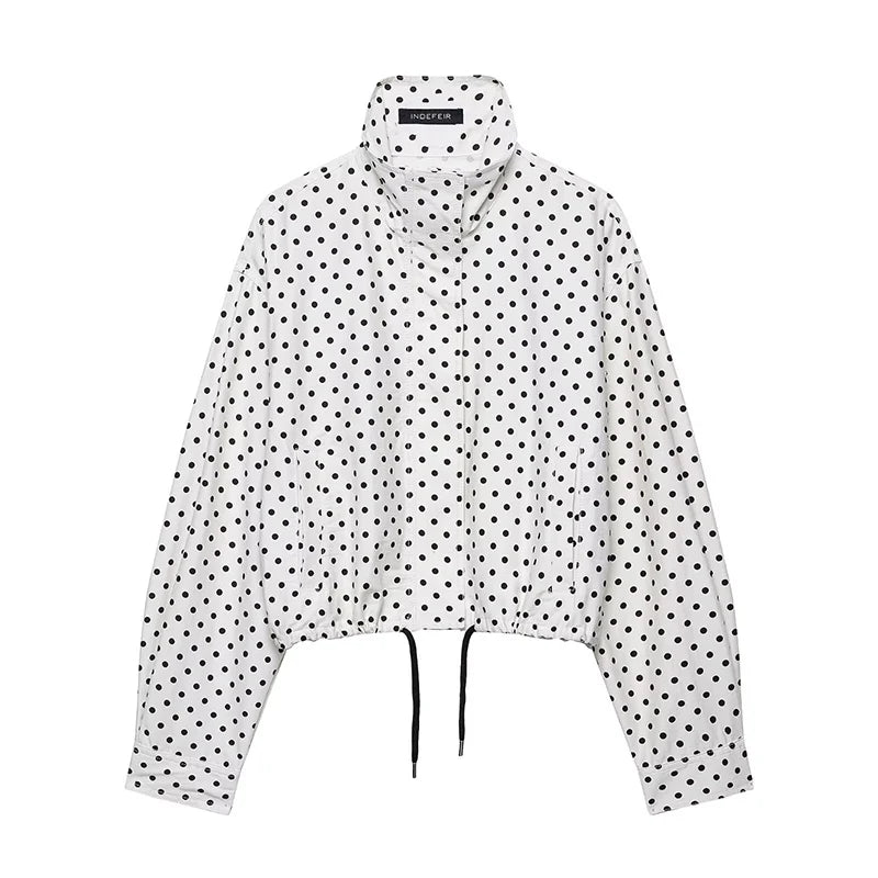Polka Dot Print Short Coats Women's High Street Long Sleeve Jackets for Women 2025 Elegant Office Ladies Casual Outerwear