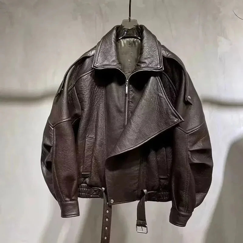 Leather Jacket Motorcycle Male Handsome Rugged and High-End 2025 Autumn Winter New Jacket Short Style Solid Color Jacket Trendy