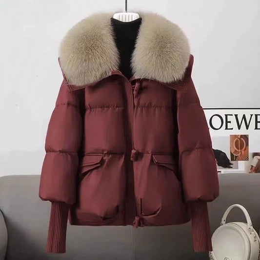 2026 Autumn/Winter New Down Jacket Women's Korean Loose Short Coat Female big fur collar Cotton Jacket Women Snow Parka Coats
