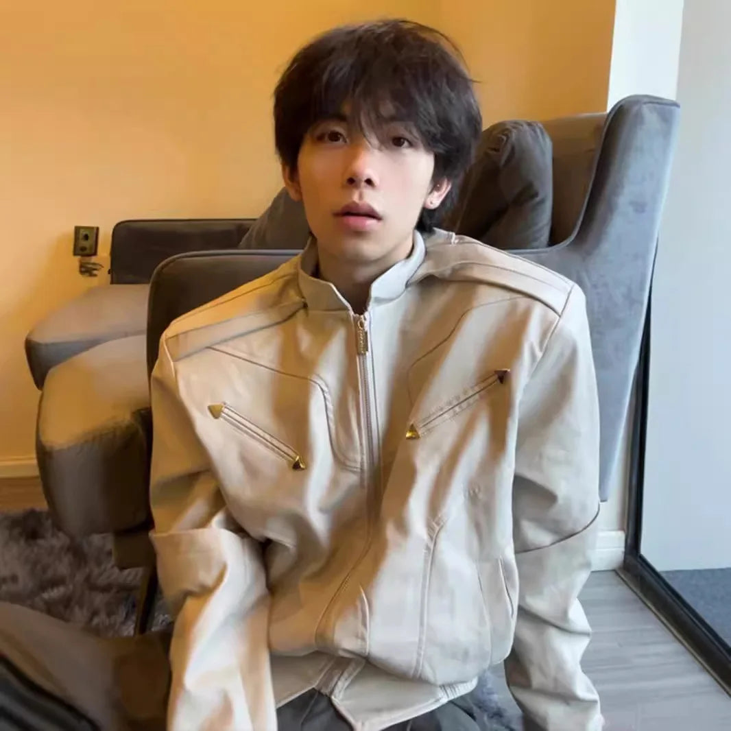 Short Leather Jacket Men's High-end and Handsome American Retro Motorcycle Spring and Autumn