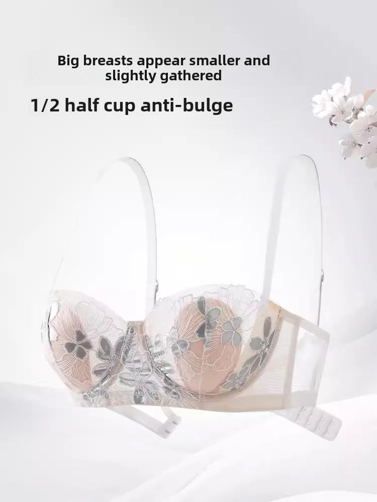 Rabbit Ears Big Chest Small Thin Bra French Underwear Soft Underwire Sexy European and American Embroidery Bra Set for Women
