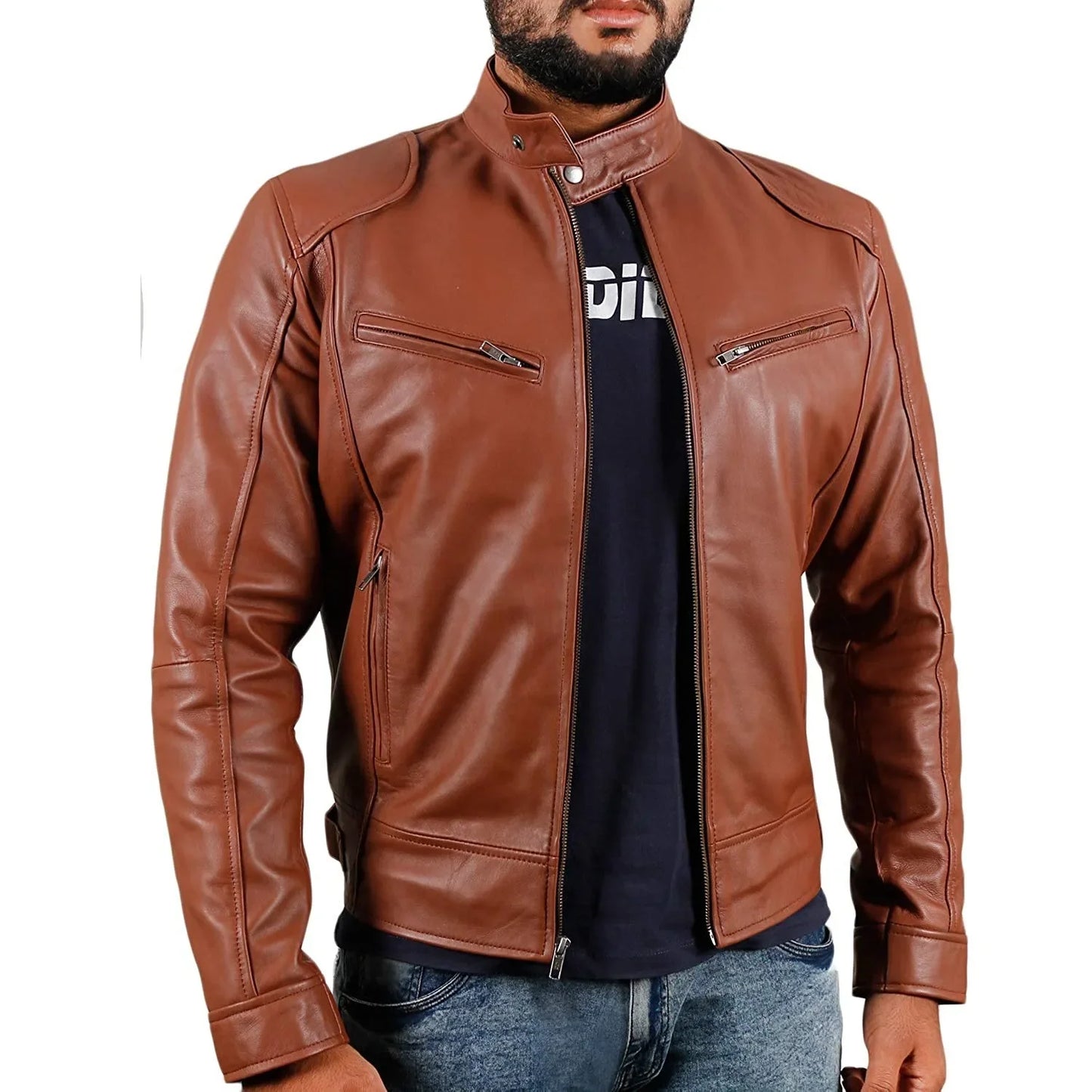 Men's Leather Jacket Bomber Motorcycle Biker Pu Leather Casual Loose Fit Faux Jacket for Men