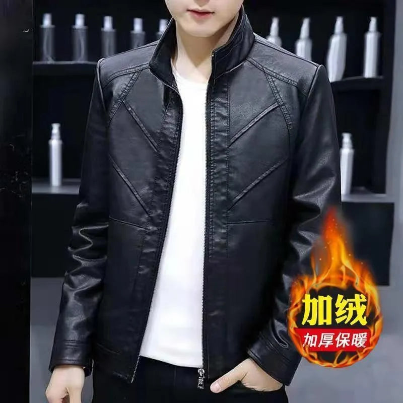 Men's Leather Jacket Is Slim Versatile Plus Velvet Warm Casual Versatile