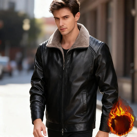 Men Leather Jacket Winter Fleece Lined Biker Jackets Fashion Motorcycle Jacket Faux Leather Coat Outwear Casual Streetwear