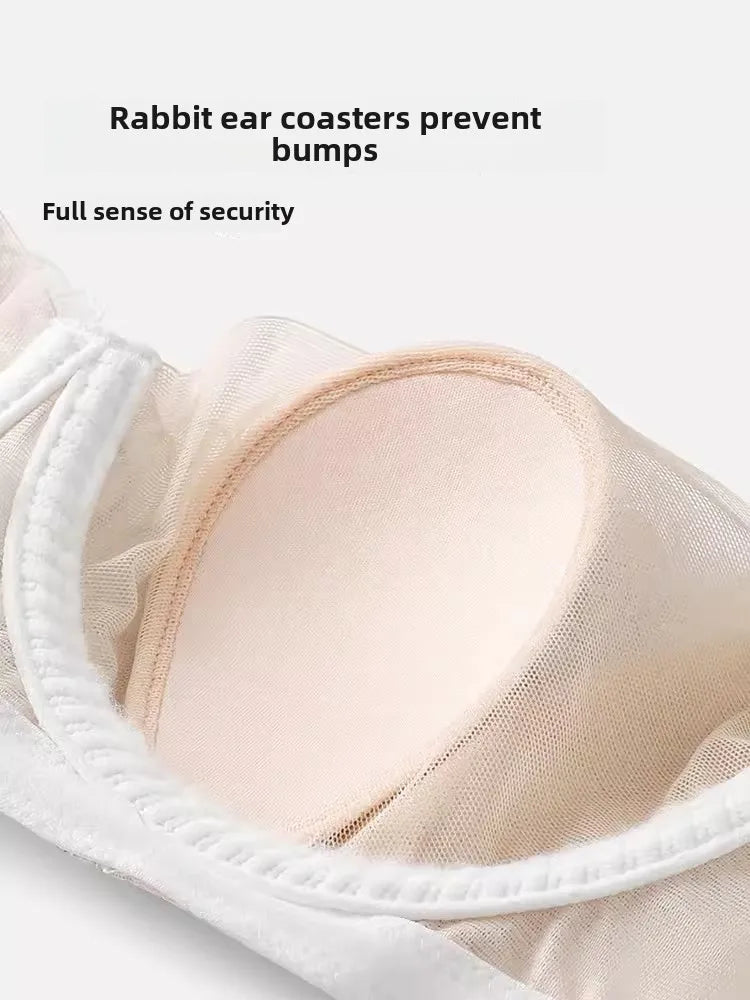 Rabbit Ears Big Chest Small Thin Bra French Underwear Soft Underwire Sexy European and American Embroidery Bra Set for Women