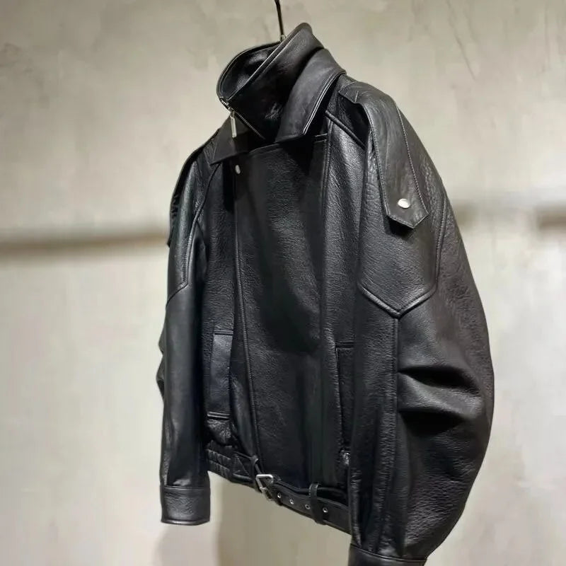 Leather Jacket Motorcycle Male Handsome Rugged and High-End 2025 Autumn Winter New Jacket Short Style Solid Color Jacket Trendy