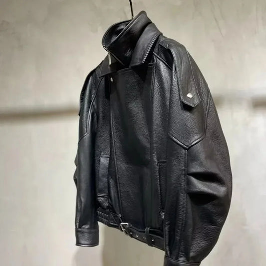 Leather Jacket Motorcycle Male Handsome Rugged and High-End 2025 Autumn Winter New Jacket Short Style Solid Color Jacket Trendy