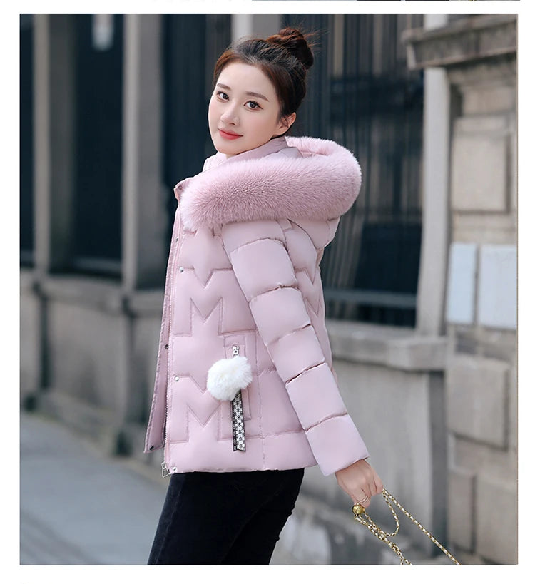 New Winter Jacket Women Parkas Faux Fur Collar Hooded Jacket Female Down Cotton Jacket Parka Outwear Ladies Overcoat