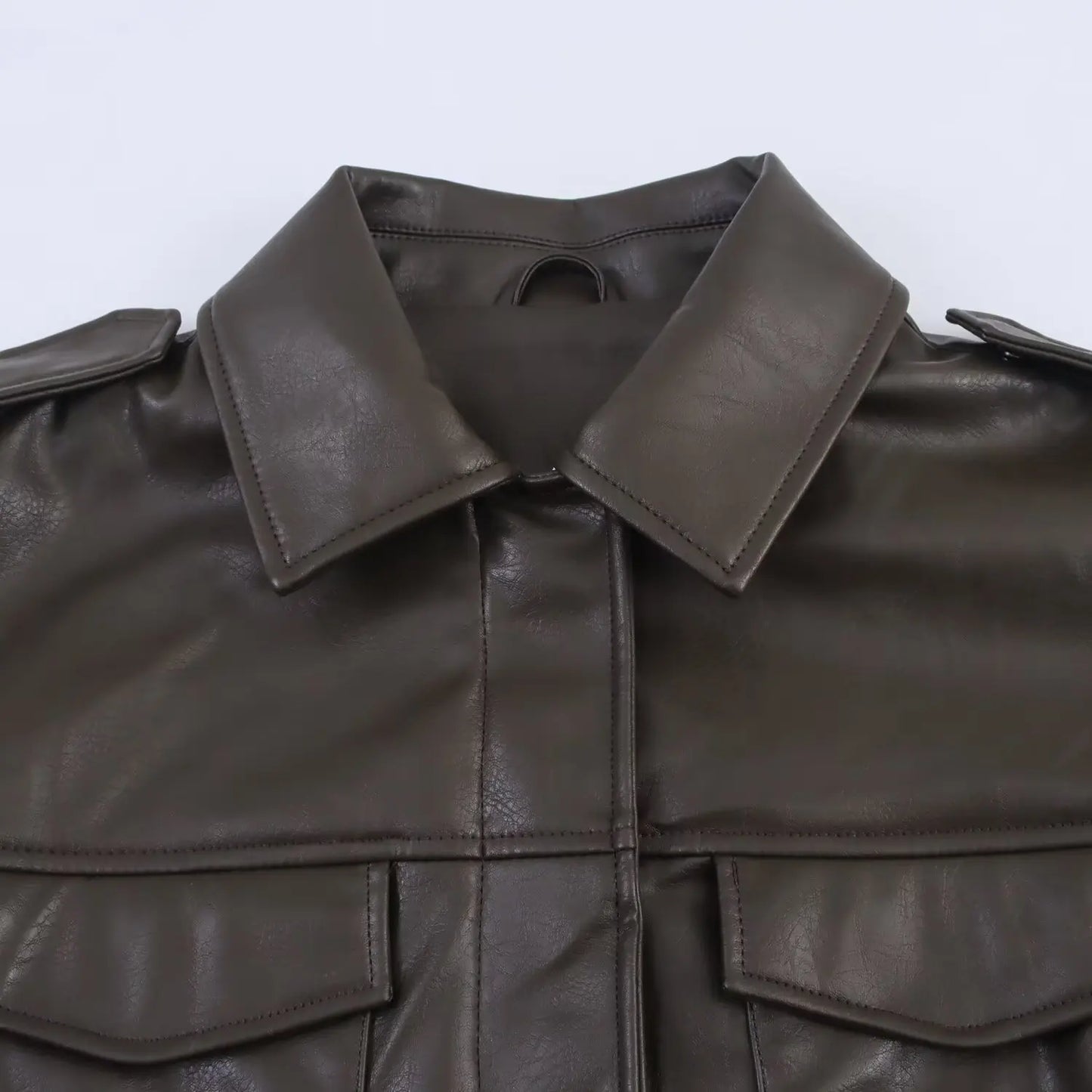 Women's Faux Leather Jacket Top Sleek and Structured Edgy Yet Fashionable Women's Faux Leather Jacket with Decorative Pockets