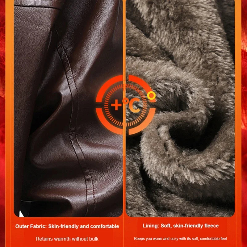 Men Leather Jacket Winter Fleece Lined Biker Jackets Fashion Motorcycle Jacket Faux Leather Coat Outwear Casual Streetwear