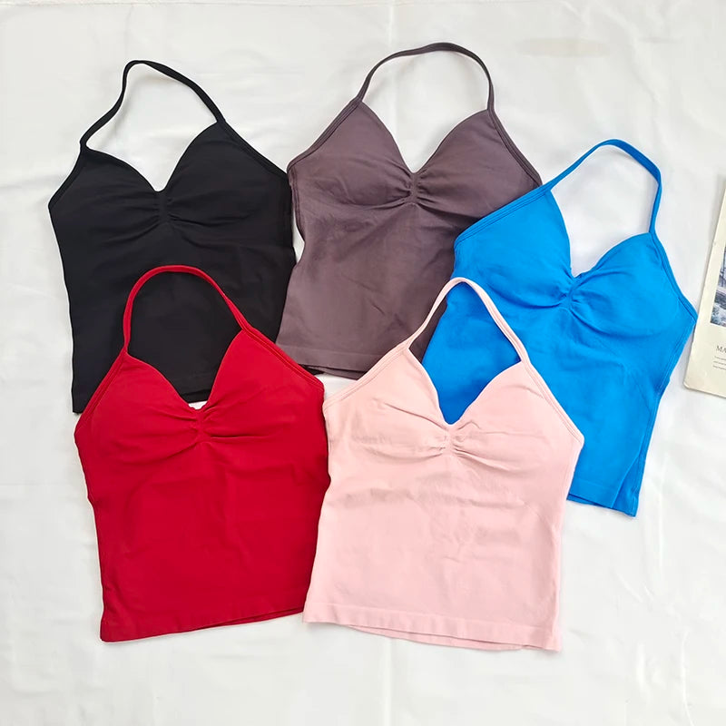 Women's Sexy Sports bra - Open Back Design, Breathable Stretchy Fabric for Yoga- Elegant Solid Color All-Season Activewear