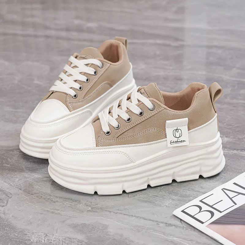 Shoes2025 Women Autumn Trend New Woman Flats Shoes Chunky Lace-up Soft-sole Casual Sneakers Female Vulcanized Shoe Walking Shoe