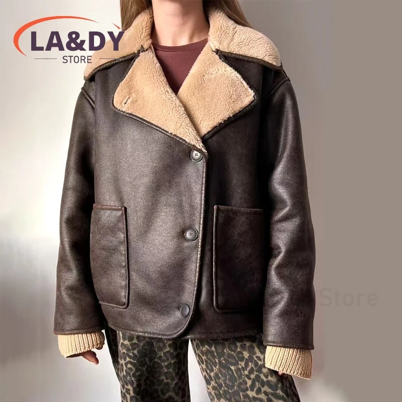 Faux Leather Jacket Coat 2024 High Quality Autumn Winter Women Fashion Loose Thick Warm Female Casual Pockets Tops Outerwears