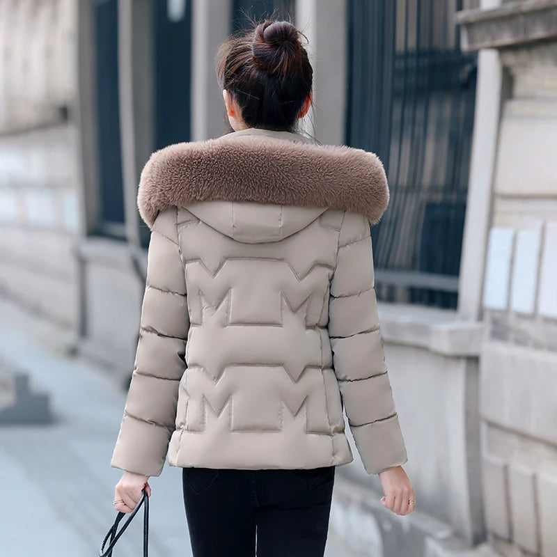 New Winter Jacket Women Parkas Faux Fur Collar Hooded Jacket Female Down Cotton Jacket Parka Outwear Ladies Overcoat