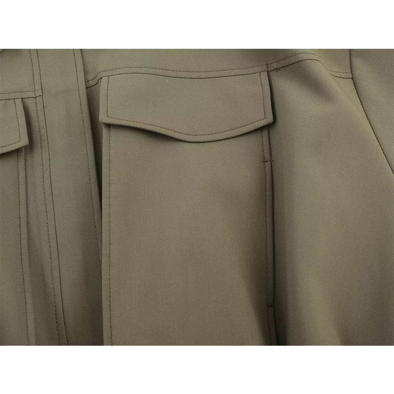 Women's Bomber Jackets Coats Fashion Pocket Decoration Turn-down Collar Long Sleeve Loose Coats Female Outerwear Chic Tops