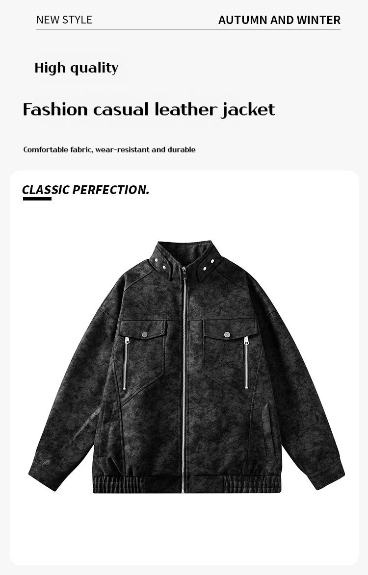 Men's High-quality Leather Jacket Trendy Casual Jacket, Versatile and Slim Fit Leather Jacket Windproof and Warm Casual Top