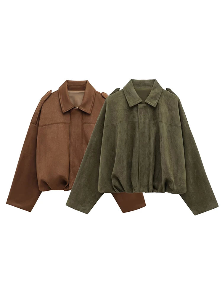 Vintage Women Casual Bomber Jackets 2025 Fashion Ladies Loose Soft Jacket for Female Holiday Chic Outfits Girls Cute Clothes