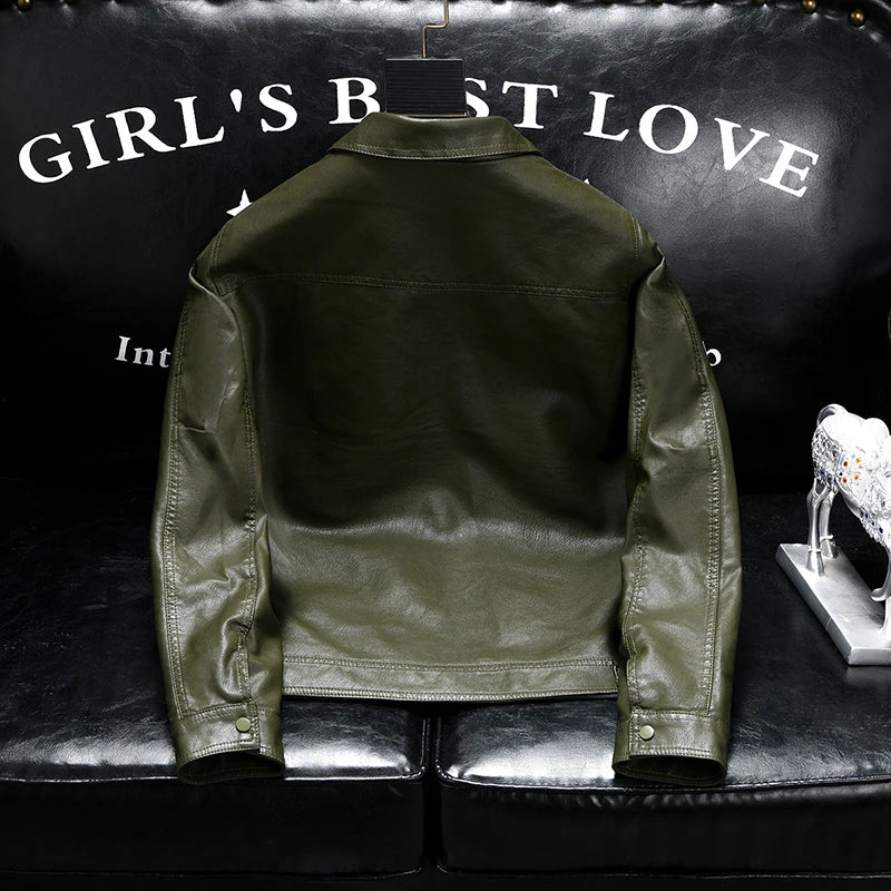 High-quality leather jacket with lapel, PU leather jacket, men's casual, trendy, slimming and fashionable leather jacket