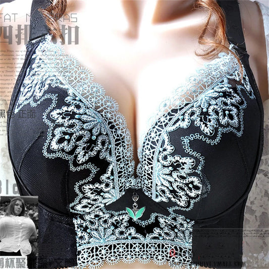 Bra Gather Bra Wireless Plus Size Women's Breathable And Comfortable Lace Embroidery Full Coverage Seamless Bra Plus SIZ CDE Cup