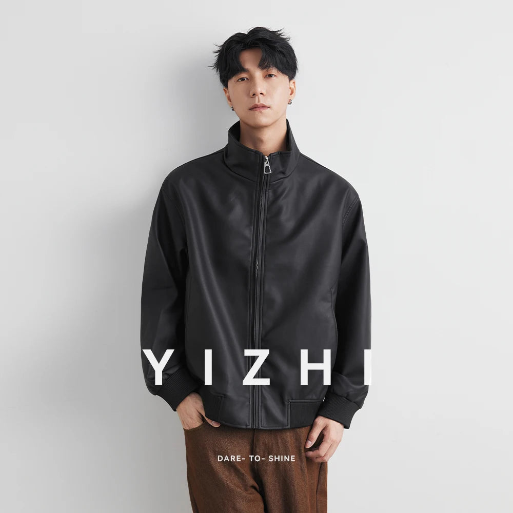 Fashion Leather Jaet Men's Autumn High-End Sli American Trendy Motorcycle Biker Jaet All in Youth Loose Fit Men Jacket