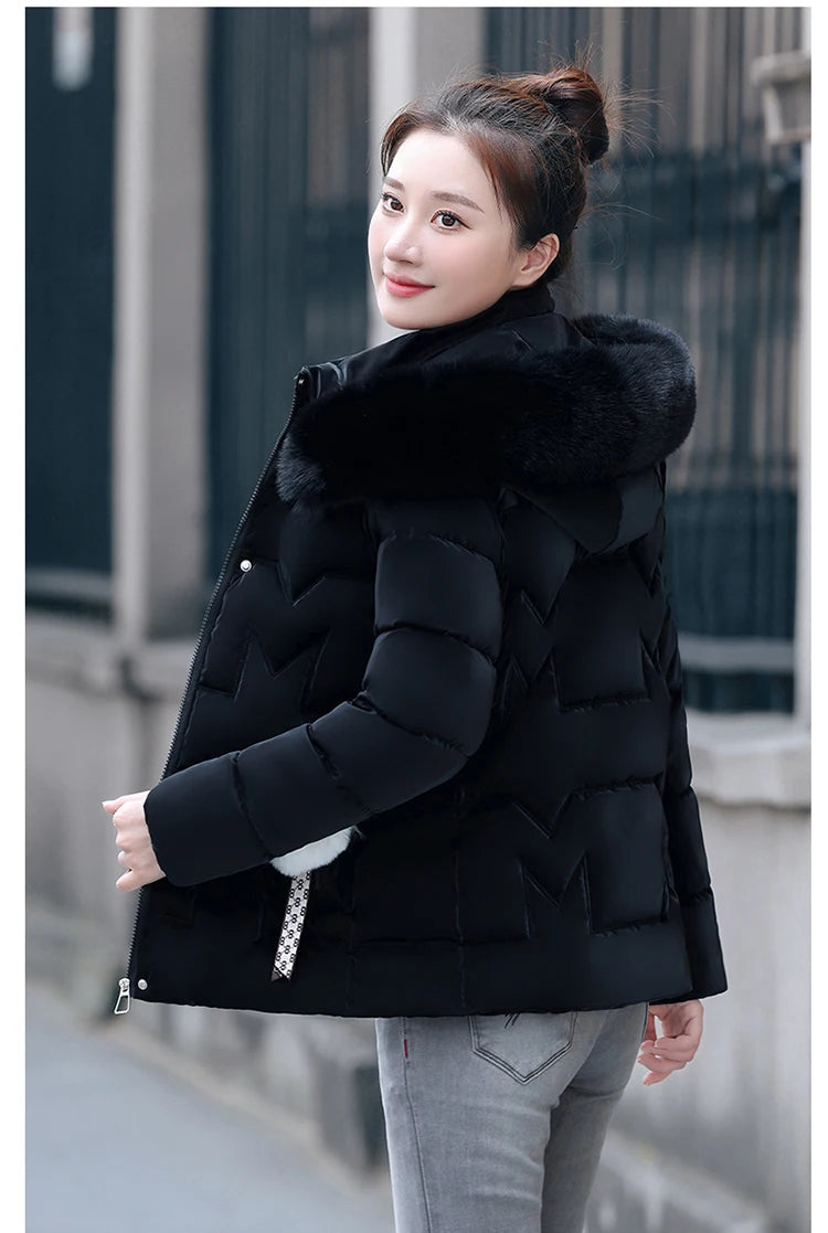 New Winter Jacket Women Parkas Faux Fur Collar Hooded Jacket Female Down Cotton Jacket Parka Outwear Ladies Overcoat