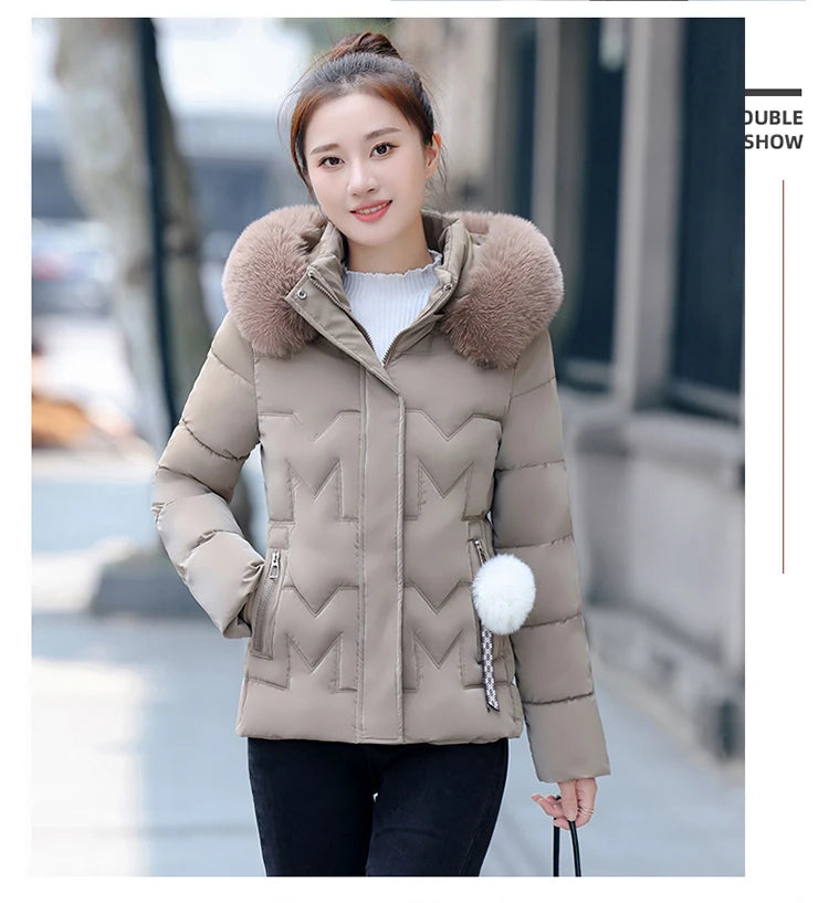 New Winter Jacket Women Parkas Faux Fur Collar Hooded Jacket Female Down Cotton Jacket Parka Outwear Ladies Overcoat
