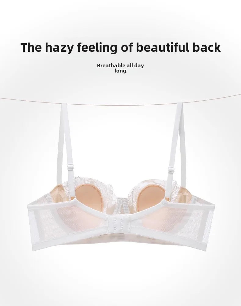 Rabbit Ears Big Chest Small Thin Bra French Underwear Soft Underwire Sexy European and American Embroidery Bra Set for Women