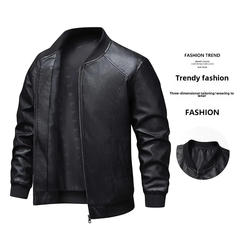 Men's jacket, leather jacket, versatile, handsome, charming, slim fit, leather jacket, men's top, windproof casual jacket, men's